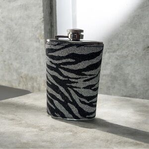 Glitter Zebra Print Flask 5oz Silver Black Stainless Steel Hip Flask – Sparkly